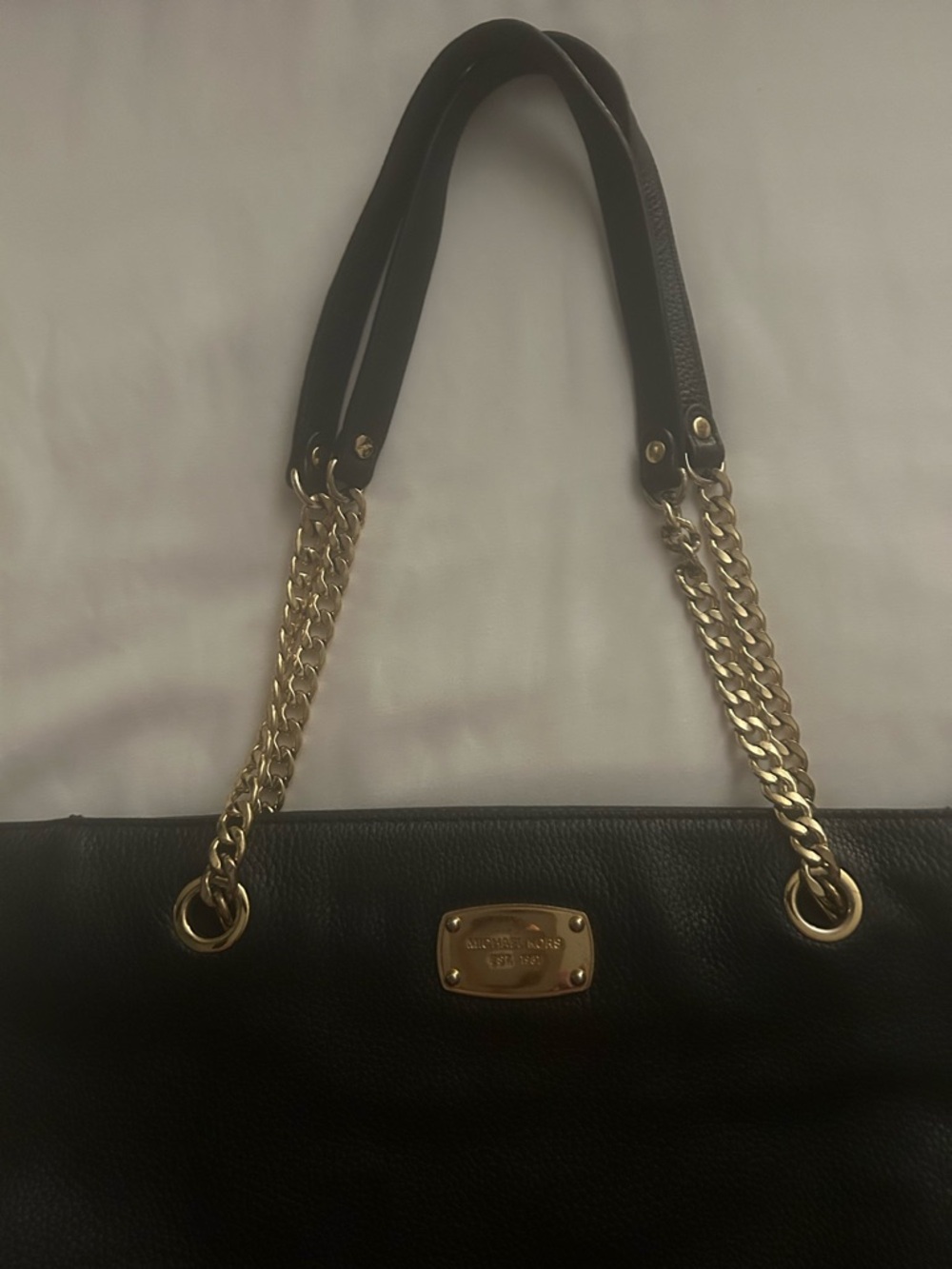 Michael Kors Black Pebbled Leather Tote with Gold Chain Handles - Picture 9 of 12